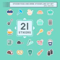 sticker set eten en drinken - lijnsnede - eenvoudige illustratie, bewerkbare lijn. vector