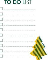 Te doen lijst sjabloon voor Kerstmis en nieuw jaar. feestelijk checklist met vorm van gestreept Kerstmis boom. lijnen en pleinen voor schrijven. naaldboom boom. kleur beeld - groen en geel. illustratie vector