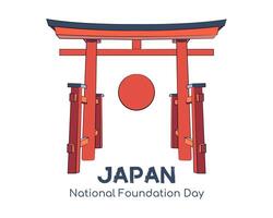 nationaal oprichting dag van Japan. torii en rood zon. Gefeliciteerd Aan de Japans vakantie. poort, Ingang naar de heilig tempel. zonsopkomst. kleur kaart. illustratie. vector