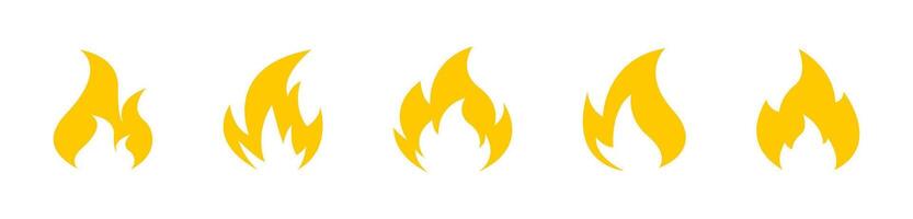 brand icoon set. vlam geel pictogrammen verzameling. vector