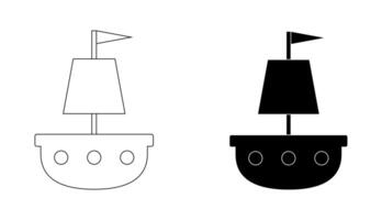 schip zeilboot icoon set. schets contour en zwart silhouet klem kunst geïsoleerd Aan wit achtergrond. vector