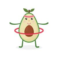 schattig avocado tekenfilm karakter aan het doen opdrachten met hula hoepel. aan het eten gezond en geschiktheid. vector