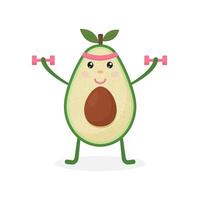 schattig avocado tekenfilm karakter aan het doen opdrachten met halters. aan het eten gezond en geschiktheid. vector