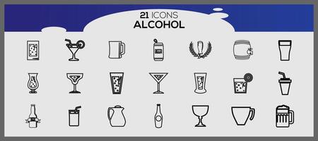 reeks van illustraties van pictogrammen van drankjes alcohol drinken icoon reeks drinken pictogrammen verzameling vector