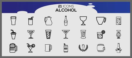 reeks van illustraties van pictogrammen van drankjes alcohol drinken icoon reeks drinken pictogrammen verzameling vector