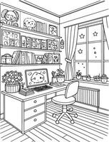 kantoor kamer, kawaii, tekenfilm karakters, schattig lijnen en kleuren, kleur Pagina's vector