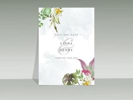 elegante bloemen tropische aquarel bruiloft uitnodiging kaartsjabloon vector
