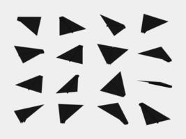 collectie zwarte papieren vliegtuigen met verschillende weergaven en hoeken vector