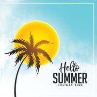 helder Hallo zomer palm boom en zon achtergrond vector