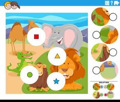bij elkaar passen de stukken spel met tekenfilm wild dieren vector
