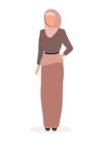 moslimvrouw platte vectorillustratie. islamitische elegante dame in hijab stripfiguur geïsoleerd op een witte achtergrond. saudi zelfverzekerd meisje dat abaya draagt. Arabische fashion model lookbook vector