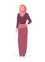 vrouw in hijab platte vectorillustratie. saudi, arabisch meisje, vervelend, abaya, geïsoleerde, spotprent, karakter, op, witte, achtergrond. moslim elegante dame met sjaal. mannequin in islamitische traditionele kleding vector