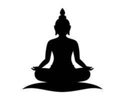 zwart silhouet van Boeddha in lotus positie geïsoleerd Aan wit achtergrond. grafisch illustratie. boeddhistisch meditatie icoon. concept van zen oefening, religieus, meditatie, Boeddhisme vector