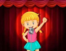 klein schattig meisje zingt op het podium vector