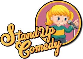 stand-up comedy logo-ontwerp met stripfiguur voor meisjes vector