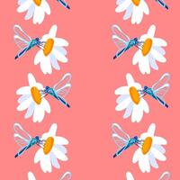 naadloos patroon libel bloem voorjaar zomer verticaal roze achtergrond wild bloemen poster banier ansichtkaart Hoes kleding stof kleren omhulsel behang sjabloon textiel vector