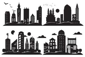 stad silhouet, silhouet van stad met zwart kleur Aan wit achtergrond pro ontwerp vector