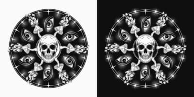 circulaire patroon Leuk vinden mandala met schedel derde oog vector