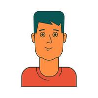 gezicht van jong Mens met groen haar- in oranje t shirt. geïsoleerd illustratie voor websites, avatar, kaart en meer ontwerp vector