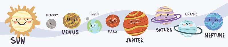 grappige planeten in het zonnestelsel met namen vector