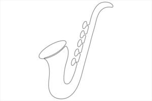 illustratie doorlopend een lijn tekening van saxofoon muziek- instrument symbool vector