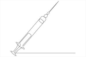 een doorlopend lijn tekening van medisch beschikbaar plastic injectiespuit met naald- van toepassing voor vaccin injectie vector