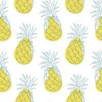 zomer patroon met ananas blauw contour hand- tekening Aan achtergrond van geel vlekken. vector