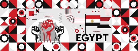 vlag en kaart van Egypte met verheven vuisten. nationaal dag of onafhankelijkheid dag ontwerp voor land viering. vector