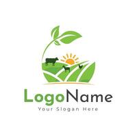 groen agro logo met velden en bladeren. logo ontwerp, boerderij logo ontwerp vector
