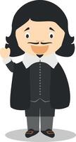 rene descartes tekenfilm karakter. illustratie. kinderen geschiedenis verzameling. vector