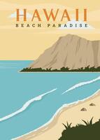 Hawaii strand poster wijnoogst illustratie ontwerp. zeegezicht in Amerika wijnoogst poster ontwerp vector