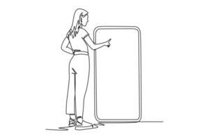 een doorlopend lijn tekening van vingers aanraken, tikken, scrollen smartphone schermen concept. tekening illustratie in gemakkelijk lineair stijl vector