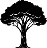 een zwart silhouet van een Afrikaanse boom vector