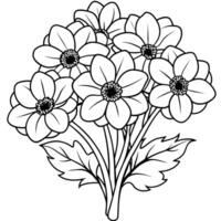 anemoon bloem boeket schets illustratie kleur boek bladzijde ontwerp, anemoon bloem boeket zwart en wit lijn kunst tekening kleur boek Pagina's voor kinderen en volwassenen vector