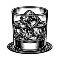 zwart en wit silhouet van een glas whisky Scotch Aan de rotsen vector