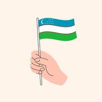 tekenfilm hand- Holding oezbekistan vlag, geïsoleerd ontwerp. vector