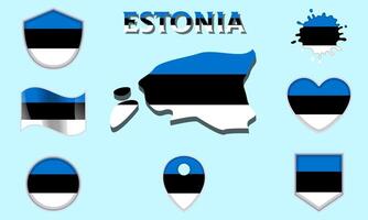 verzameling van vlak nationaal vlaggen van Estland met kaart vector