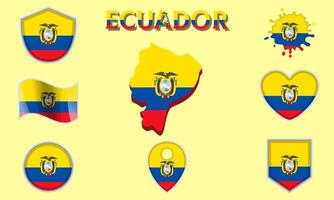 verzameling van vlak nationaal vlaggen van Ecuador met kaart vector