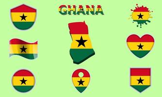 verzameling van vlak nationaal vlaggen van Ghana met kaart vector