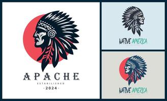 apache Indisch aztec inheems Amerikaans krijger stammen gezicht hoofd logo sjabloon ontwerp vector