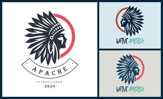 apache Indisch aztec inheems Amerikaans krijger stammen gezicht hoofd logo sjabloon ontwerp vector