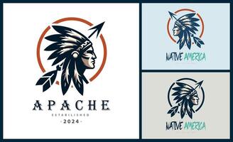 apache Indisch aztec inheems Amerikaans krijger stammen gezicht hoofd logo sjabloon ontwerp vector