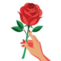 een hand- Holding roos vlak stijl illustratie vector