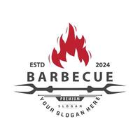 illustratie van een restaurant ontwerp met een wijnoogst barbecue logo concept met de concept van een brand brandend Aan een gemakkelijk bbq heet rooster vector