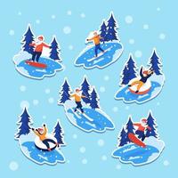 wintersport stickers set vector