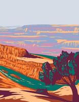dead horse point staatspark met uitzicht op de Colorado rivier en canyonlands nationaal park utah usa wpa poster art vector