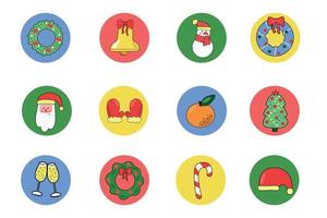 kerst stickers. bundel met ronde covers van hoogtepunten. retro-ontwerp voor sociale media. vector