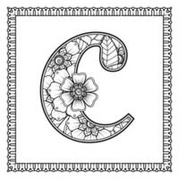 letter c gemaakt van bloemen in mehndi-stijl. kleurboek pagina. schets hand-draw vectorillustratie. vector