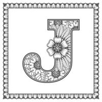 letter j gemaakt van bloemen in mehndi-stijl. kleurboek pagina. schets hand-draw vectorillustratie. vector