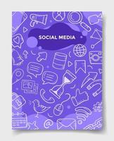 social media concept met doodle stijl voor sjabloon van banners, flyer, boeken en tijdschriftomslag vector